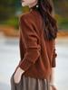 Maillard Merino Wool V-Neck Cardigan Sweater with Peaked Lapels and Solid Color Base Layer