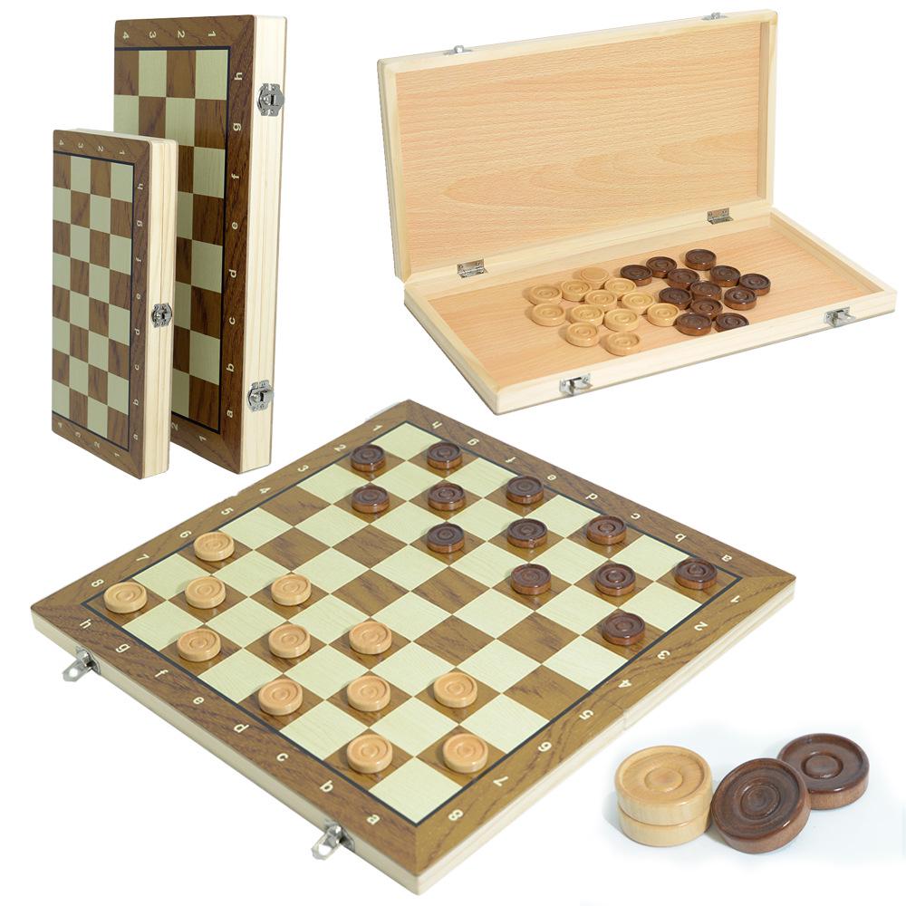 Western Checkers Portable Folding Wooden Tabletop Game - Parent-Child Interactive Educational Toy 29cm