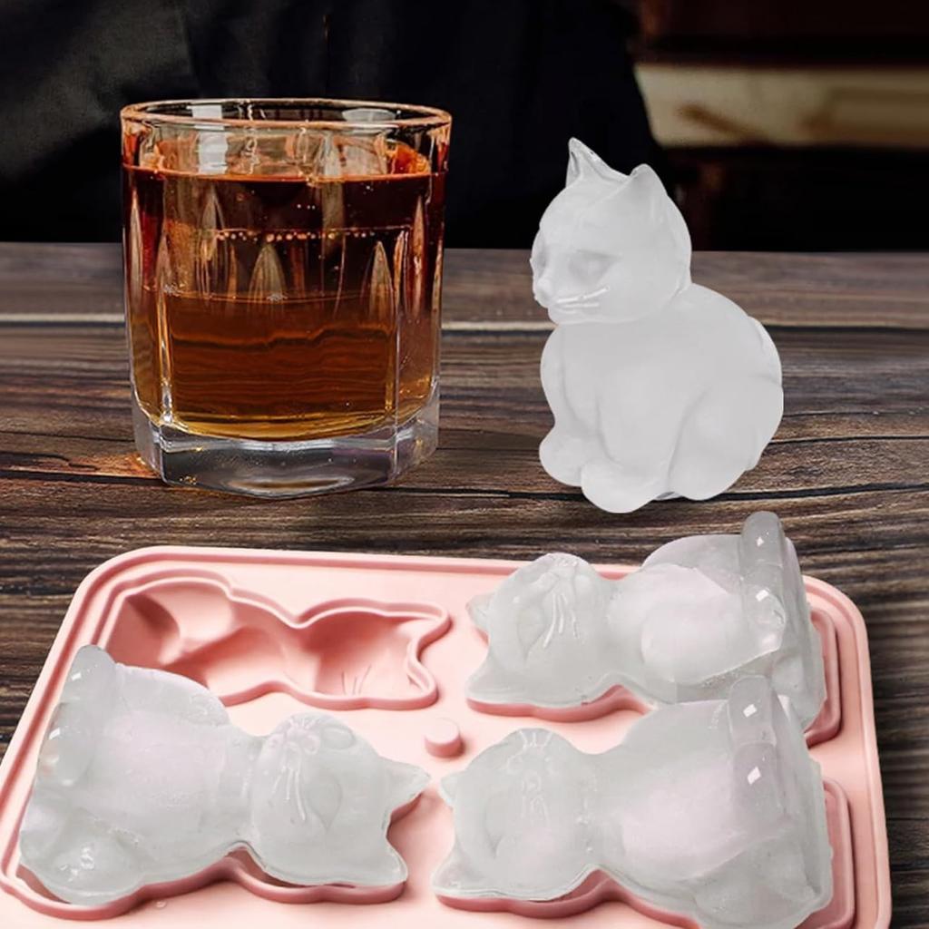 1/2/4PCS Cute 3D Cat Ice Cube Mold Silicone Easy Release BPA Free Ice Block Maker for Kitchen Household Fun Cat Shaped Ice Tray