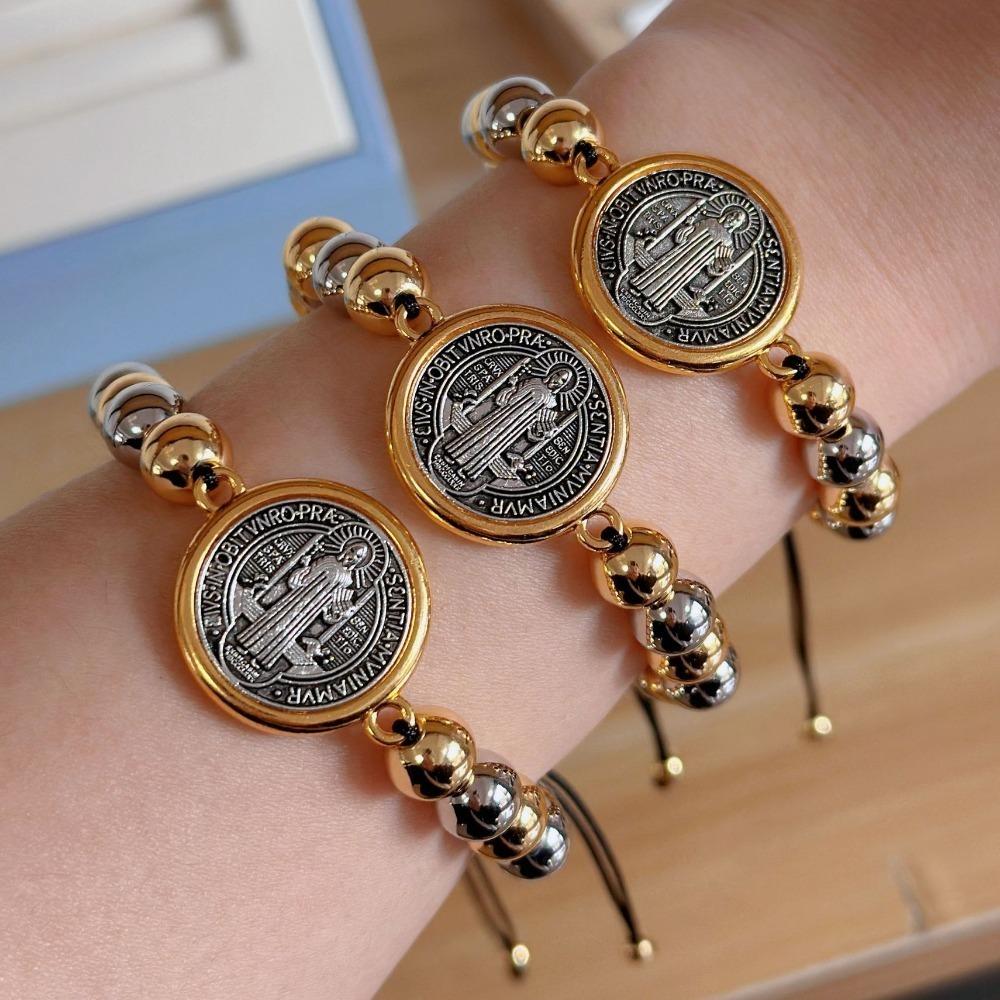 Adjustable Beaded Bracelet St. Benedict Wristband Prayer Beads Braided Rosary Bracelet  Men Women