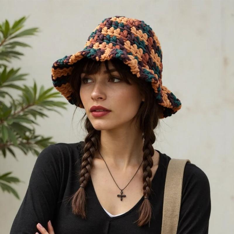 Oversized Hat Handwoven Flouncing Crocheted Hat for Music Festival Simple Flouncing Hat for Music Festival