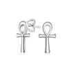 Minimalist Petite Delicate Religious Symbol of Life Egyptian Ankh Cross Stud Earrings for Women Men Refined Sterling Silver .925