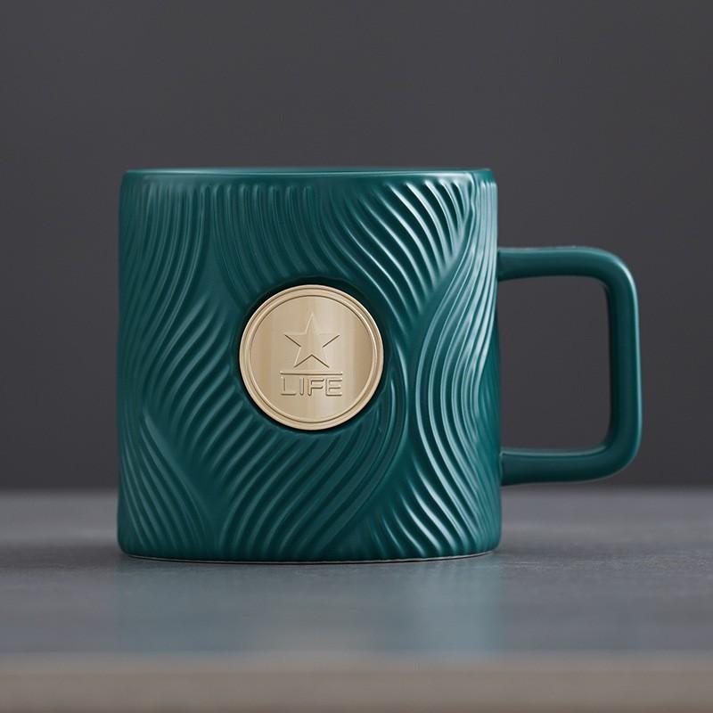 

Товары для кампуса, эмблема школы, рельефный узор с водой, кофейная чашка с надписью Xingba Wind, керамическая чашка 301-400ml зелёный