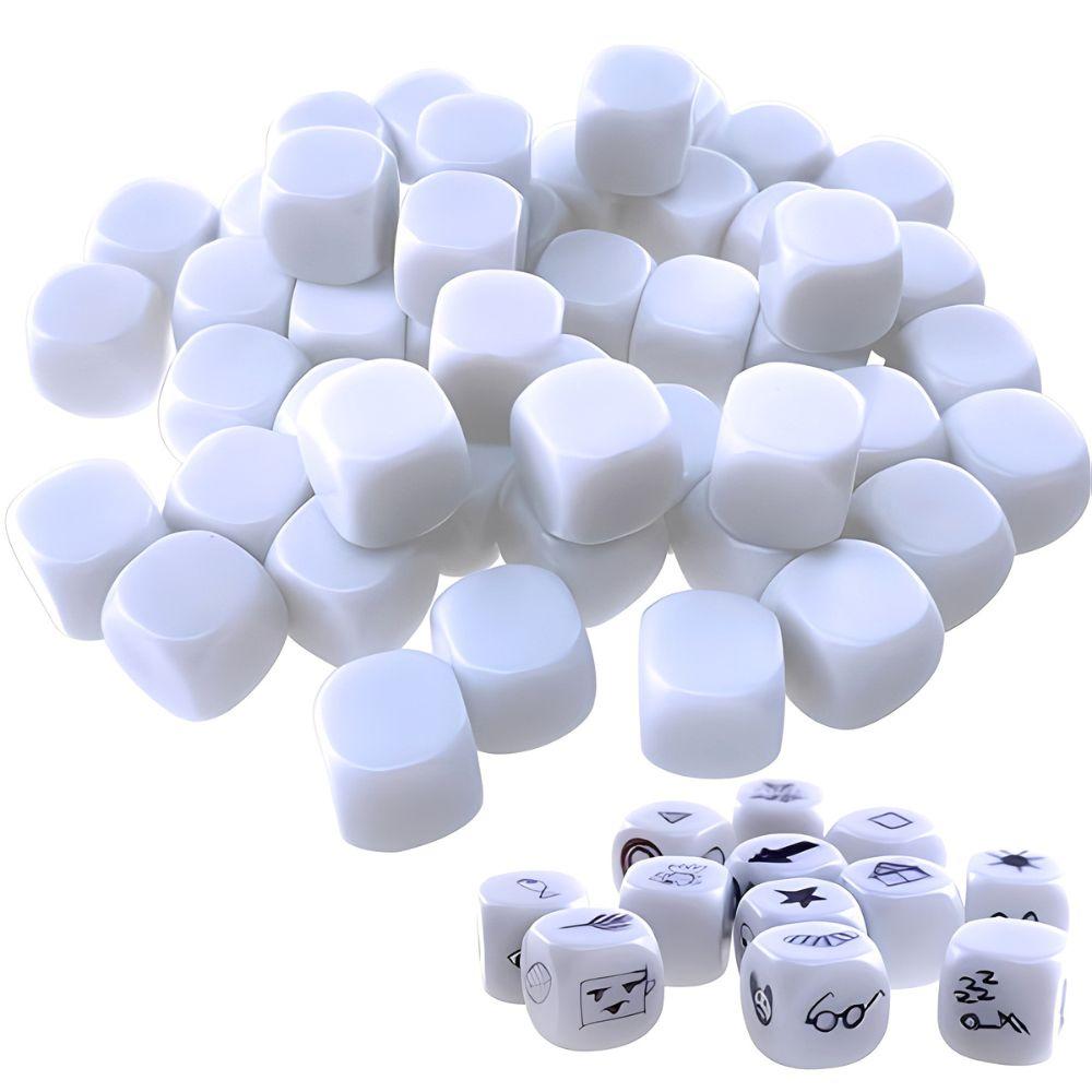 6pcs 0.63inch Plastic Blank Six-sided Dice Glossy Surface Writable Doodle DIY Sticker Team Party Board Game Accessories YMY