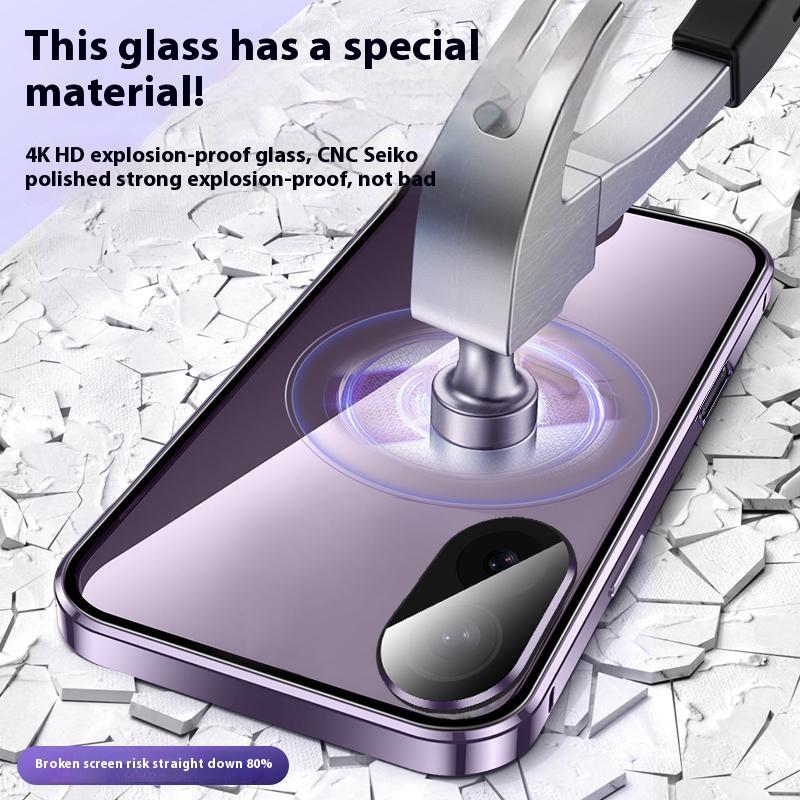 For iPhone 16 Plus Case Magnetic Adsorption Double Sides Tempered Glass+Metal Phone Cover with Buckle