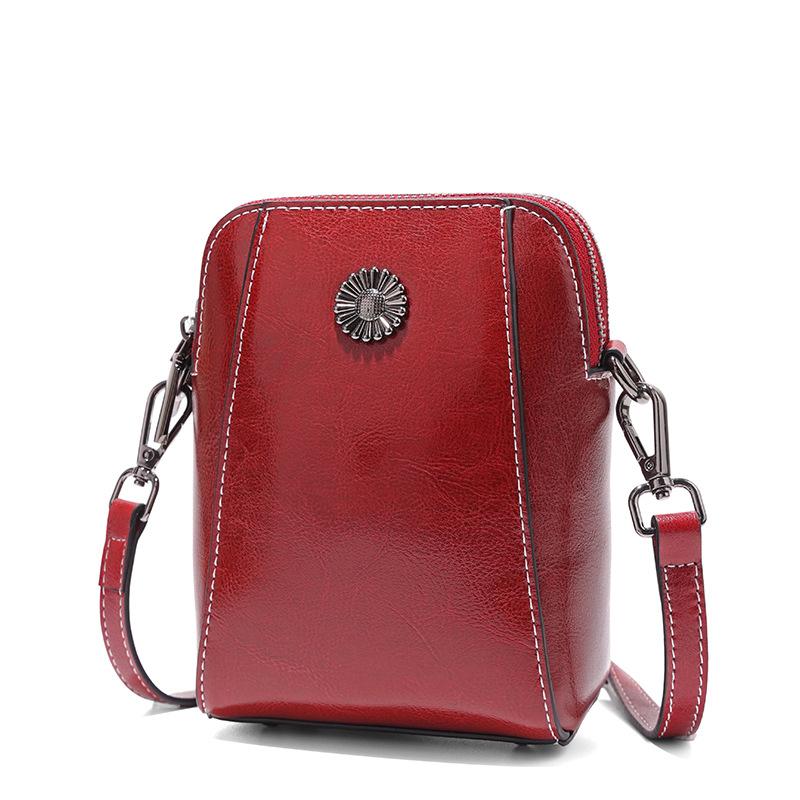 Cowhide Bag, Crossbody Bag, New Hot Selling Women s Bag, Mini Phone Bag, Women s Niche High-end Single Shoulder Bag бордовый