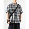 Checkered Shirt Men'S Summer Japanese Retro Loose Casual Five Quarter Sleeved Shirt American High Street Trendy Brand Jacket