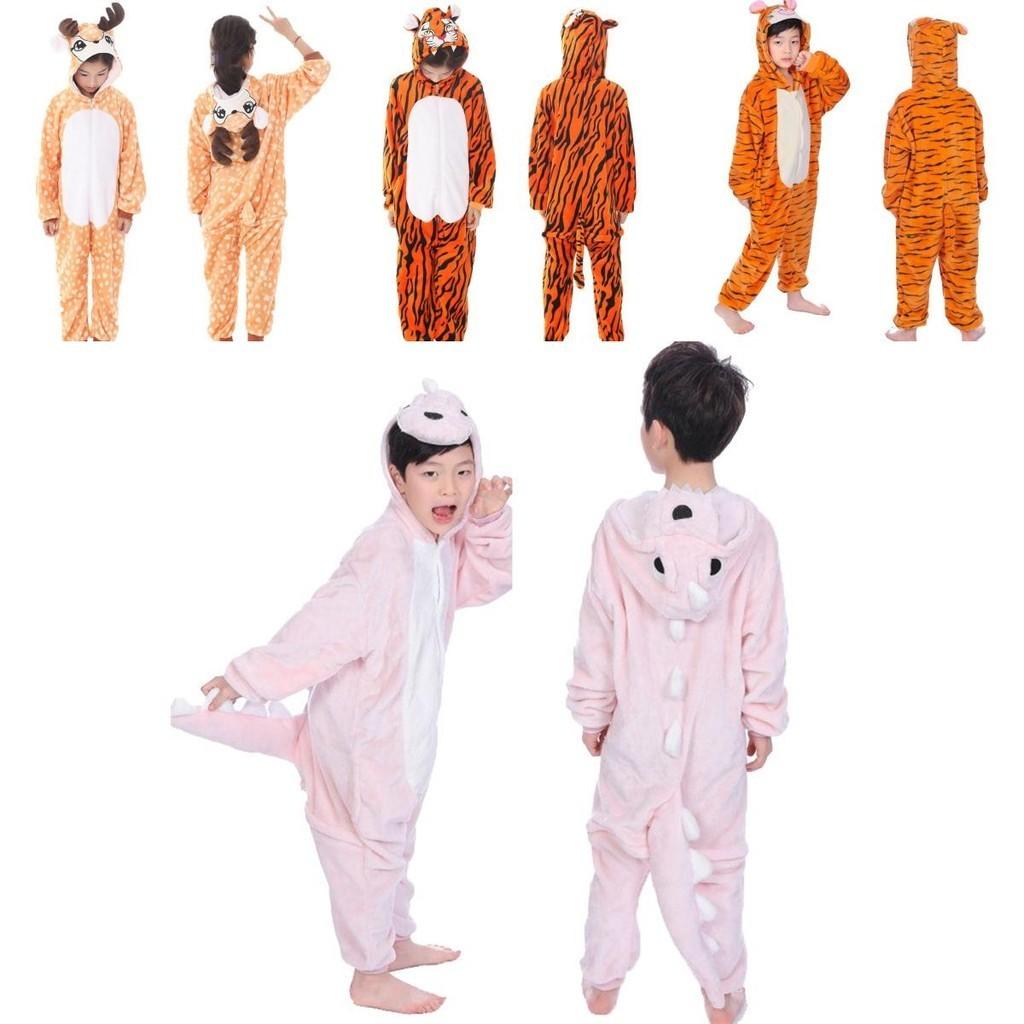 Pijamale adorabile de flanel cu animale pentru copii, cu salopetă confortabilă de dormit cu buzunare