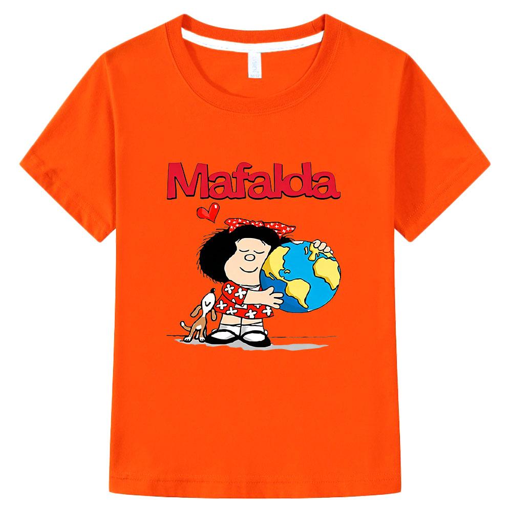 Mafalda Print Kids Cotton T-shirt Cartoon Girls Clothes Boys Short Sleeve Graphic Manga Tops Summer Children's Tees Camisetas