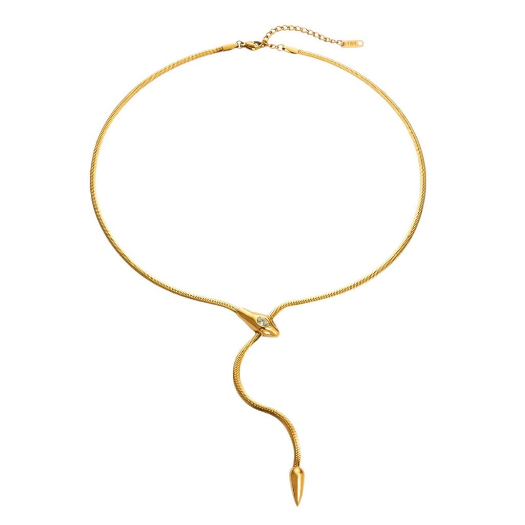 Titanium Steel Non-fading Design Sense Snake Zircon Necklace Female Collarbone Chain Snake Bone Neck Chain Retro Premium