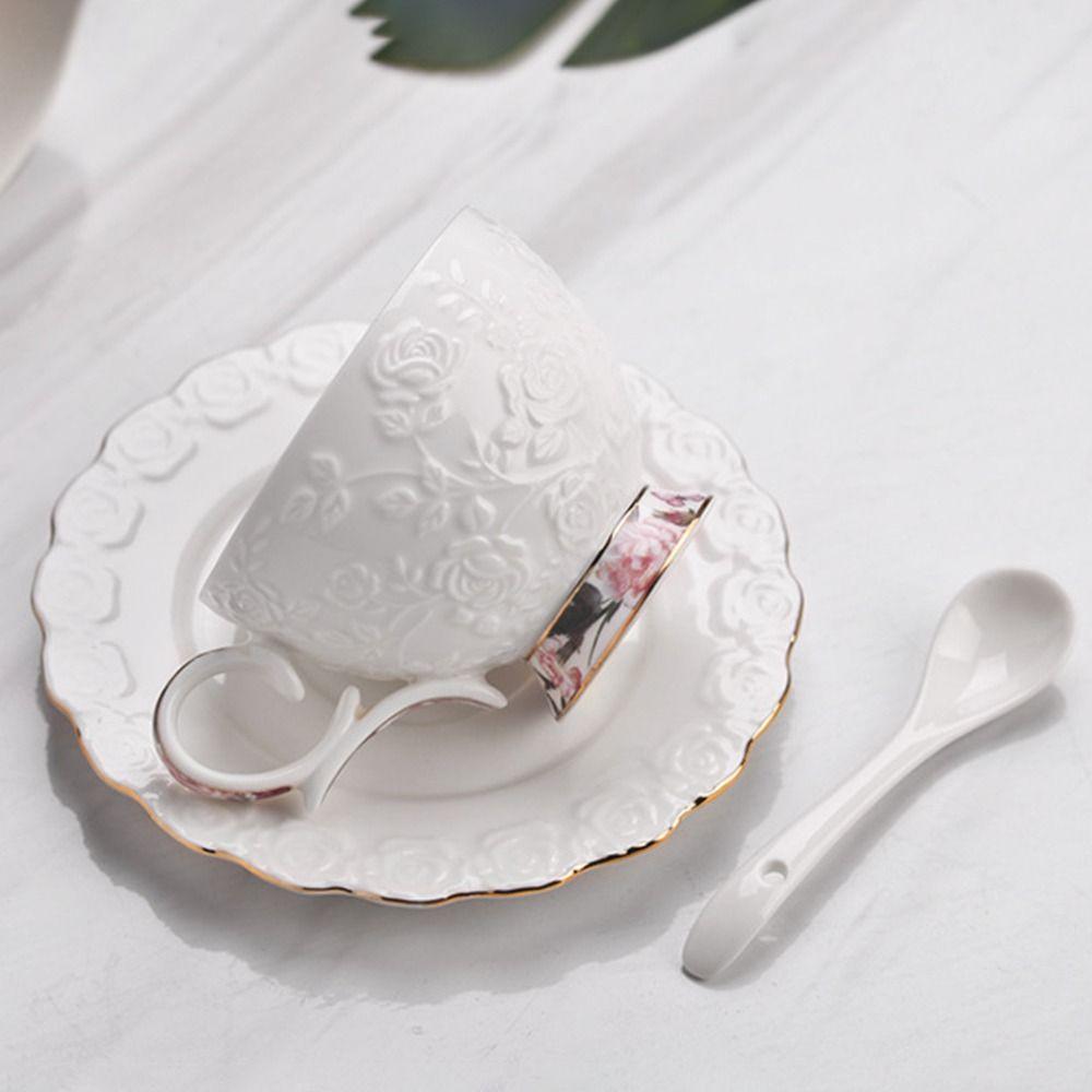 Exquisite Tea Cup Set Luxury Latte Flower Tea Water Cup Ceramic Coffee Cup Spoon Plate Set  Hotel