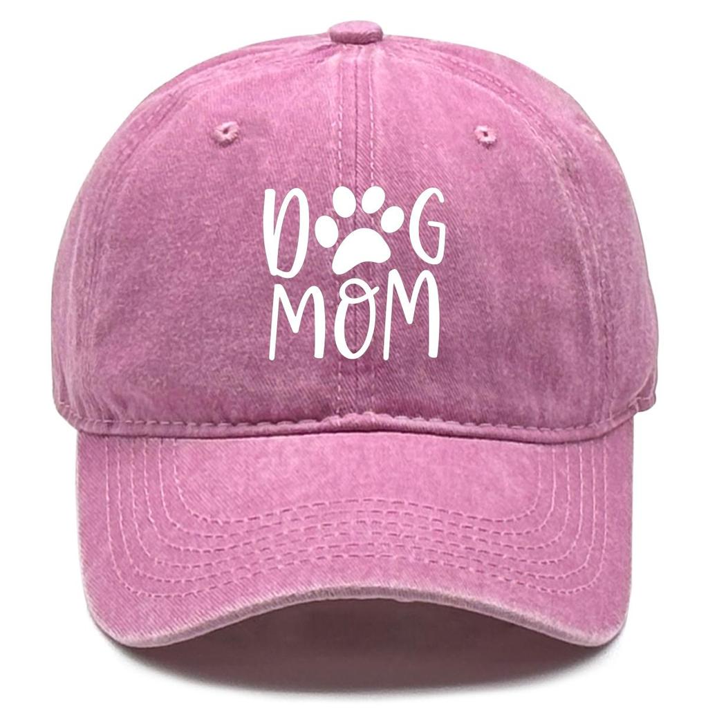 Mother's Day Print Snapback Baseball Hat, "DOG MOM" Paw Print Mesh Hat Solid Color Fit Distressed Unisex Adjustable Sun Hat