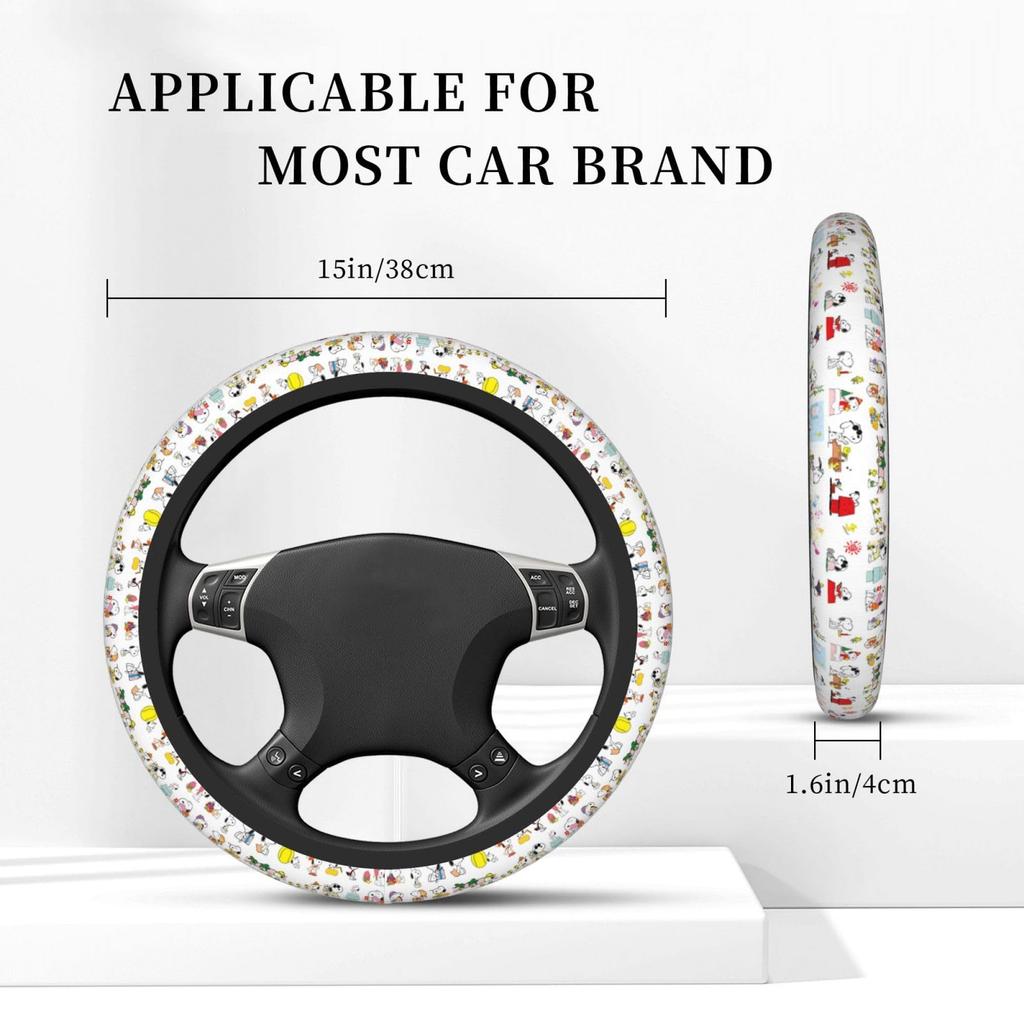 Snoopy Steering Wheel Cover for Cars, Stylish, Anti-Slip, Stain Prevention, Comfortable to the Touch,