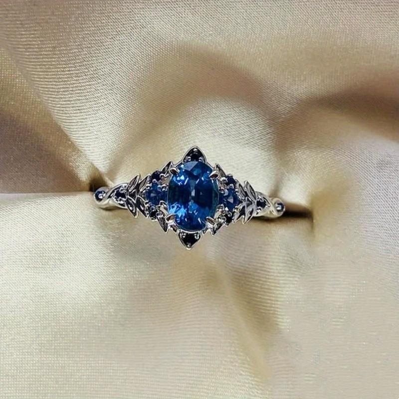 Yun Miao Elegant Deep Blue Zircon Marquise French Women's Ring