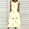 Plus Size Ladies Sleeveless Crew Neck Dress Exotic Palm Floral Printed Flowy Calf Length Outfit