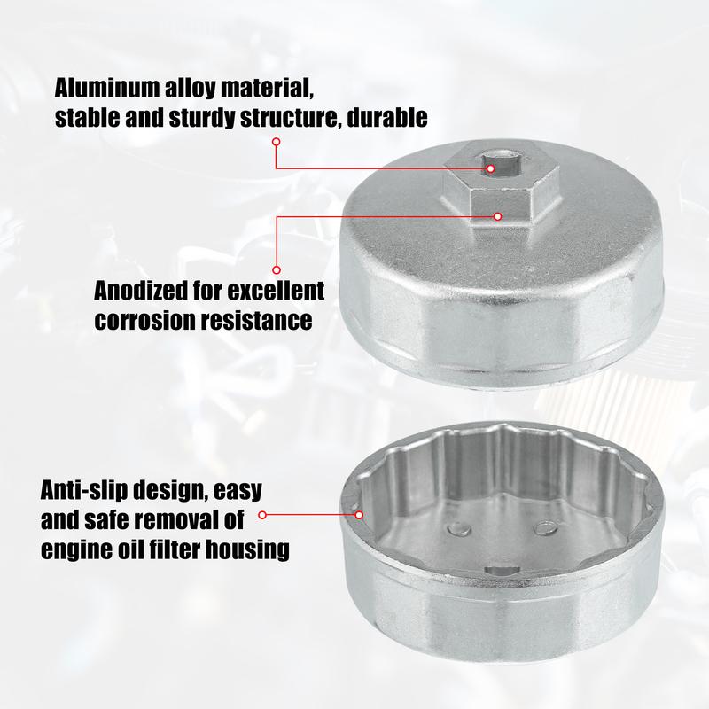 X Autohaux 74mm 14 Flutes Car Oil Filter Wrench Oil Filter Socket Wrench Housing Cap Socket Remover Tools for Mercedes Benz