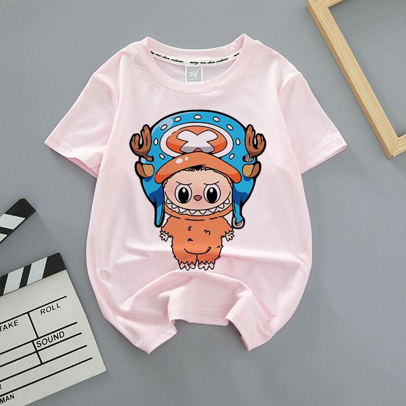Cute Cartoon Labubu Print Short-sleeved T-shirt Girl Kids Casual with Summer Tops Tees