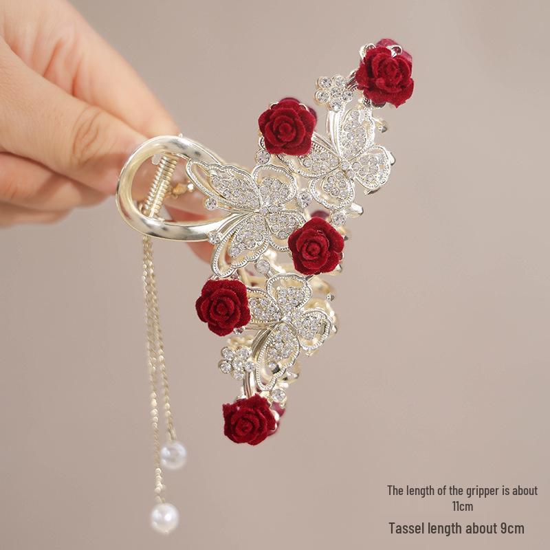 

Червона троянда кліпса-краб: Елегантна шпилька для волосся високого класу 2025 для жінок, весільний аксесуар, натхненний старовиною