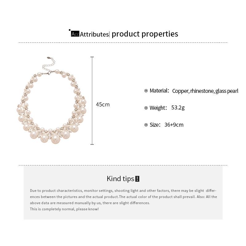 Women's Multi-Layered Imitation Pearl Beaded Necklaces High-Quality Exaggerated Rhinestones Clavicle Chain French Accessories K1