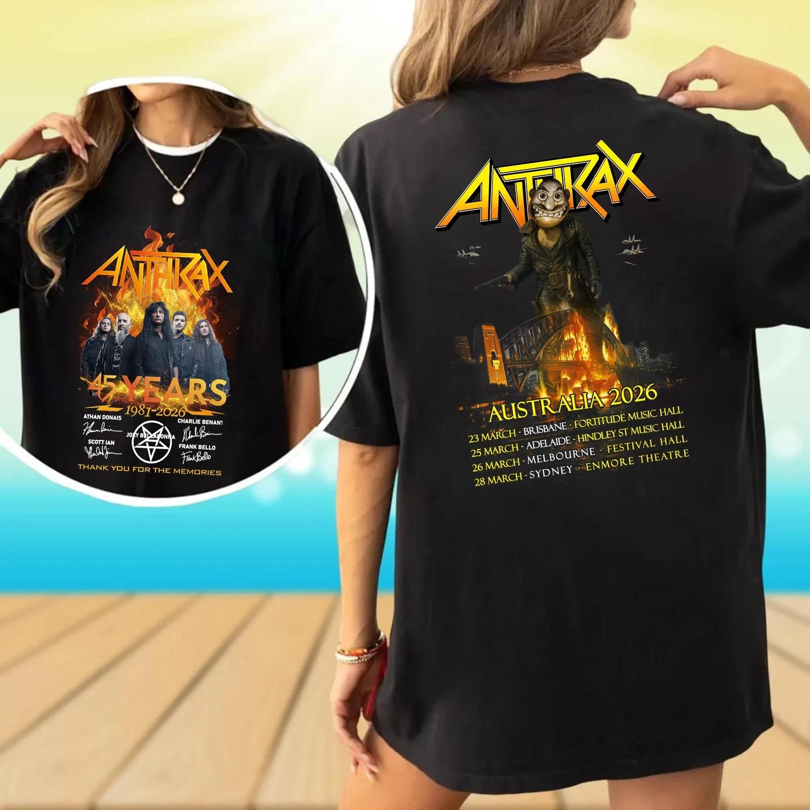 Anthrax Band Tour Australia 2026 Tshirt,45th Anniversary 1981-2026 T-Shirt L