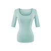 U-neck slightly transparent medium-sleeved T-shirt women's summer new American Spice Girl style solid color sexy slim-fitting bottoming shirt top