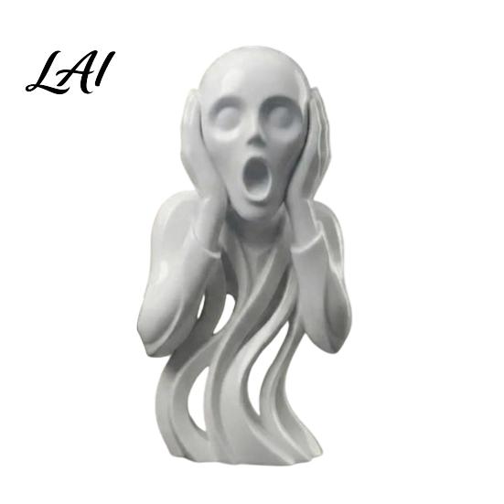 Artistic Shouting Figure 3D Printed The Scream Statue Abstract Expressionist Art Figurine with Hollow Smooth Curved Surface Decor Flowing Design,