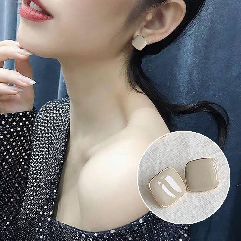 Geometric Green Retro Korean Square Earrings for Women