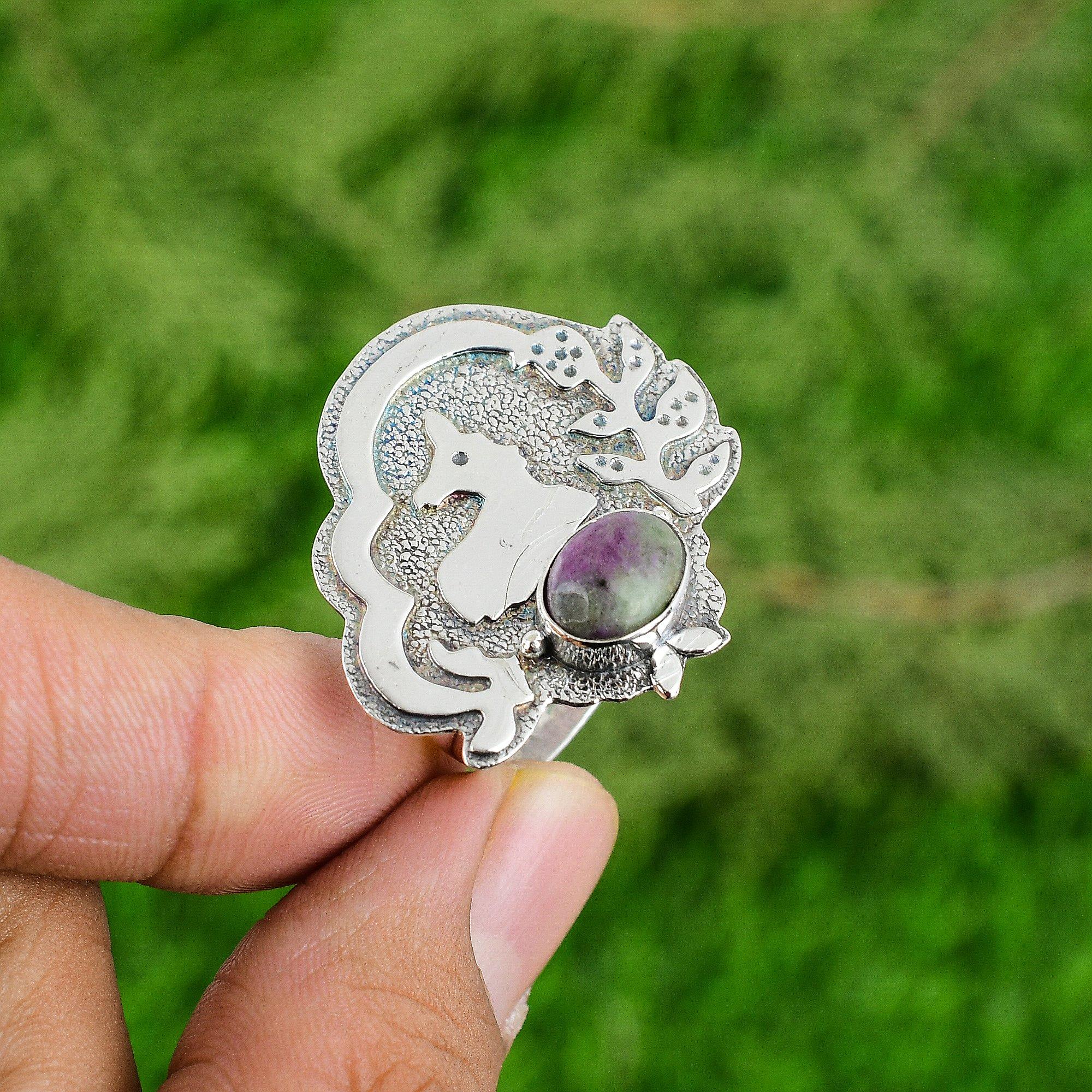 

Ruby Zoisite Gemstone 925 Sterling Silver Stackable Statement Bezel Ring Jewelry Adjustable