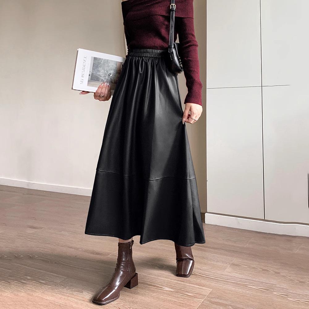 

Женская ретро кожаная юбка миди А-силуэта на осень/зиму 2024 - Дизайн, стройнящий и скрывающий бедра M чёрный
