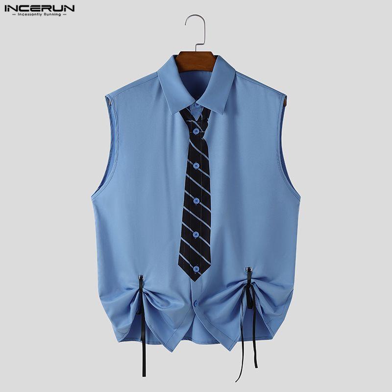 INCERUN Men Outfits Sleeveless Print Drawstring Hem Tops and Long Pants Casual Two Pieces Sets