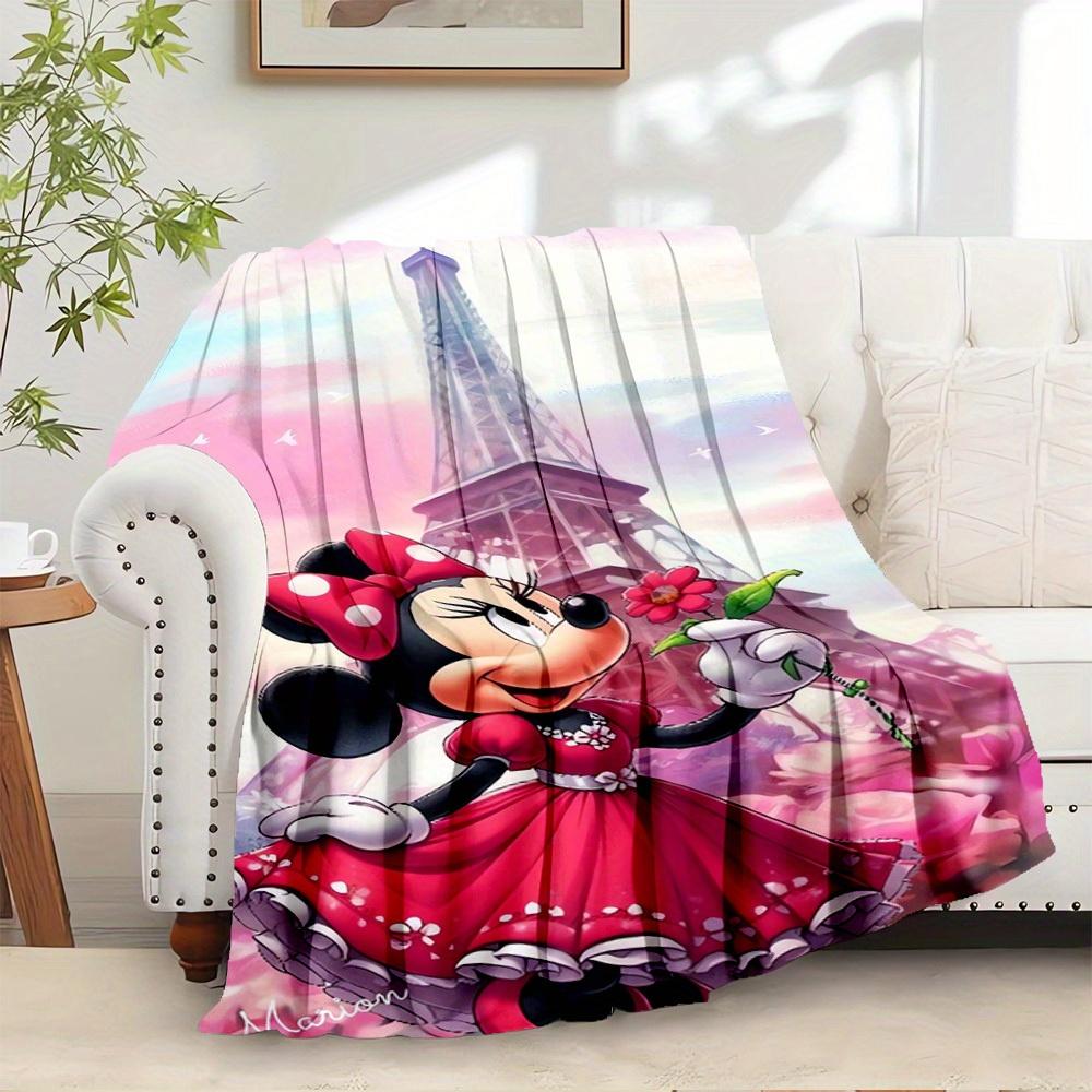 

1pc Velvet Bedding Throw Blanket - Minnie Eiffel Tower Pink Floral Pattern - Soft Plush Bed Cover 75x90cm