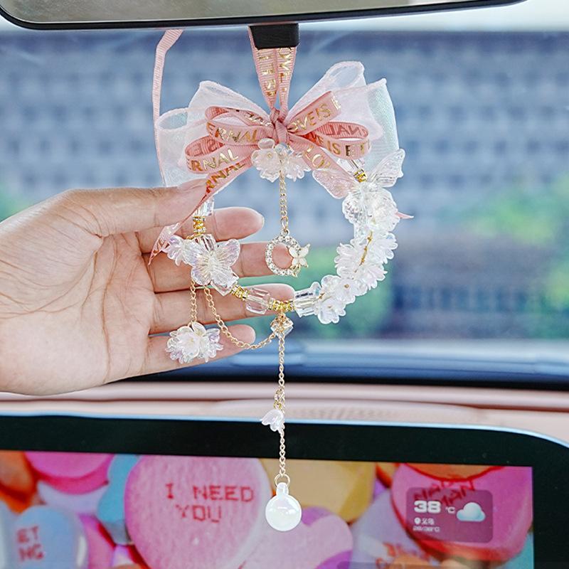 New Butterfly Dance Car Pendant Bow Knot Car Rearview Mirror Decoration Car Pendant Small Fresh Goddess