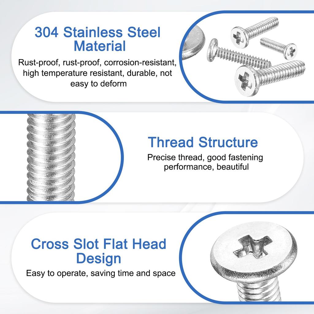 Uxcell M3 X 3mm Cross Head 20 Flat Round Cross 304 Stainless for Home and Furniture Connections Screws, Pieces, Head, Recess, Steel, Rustproof,