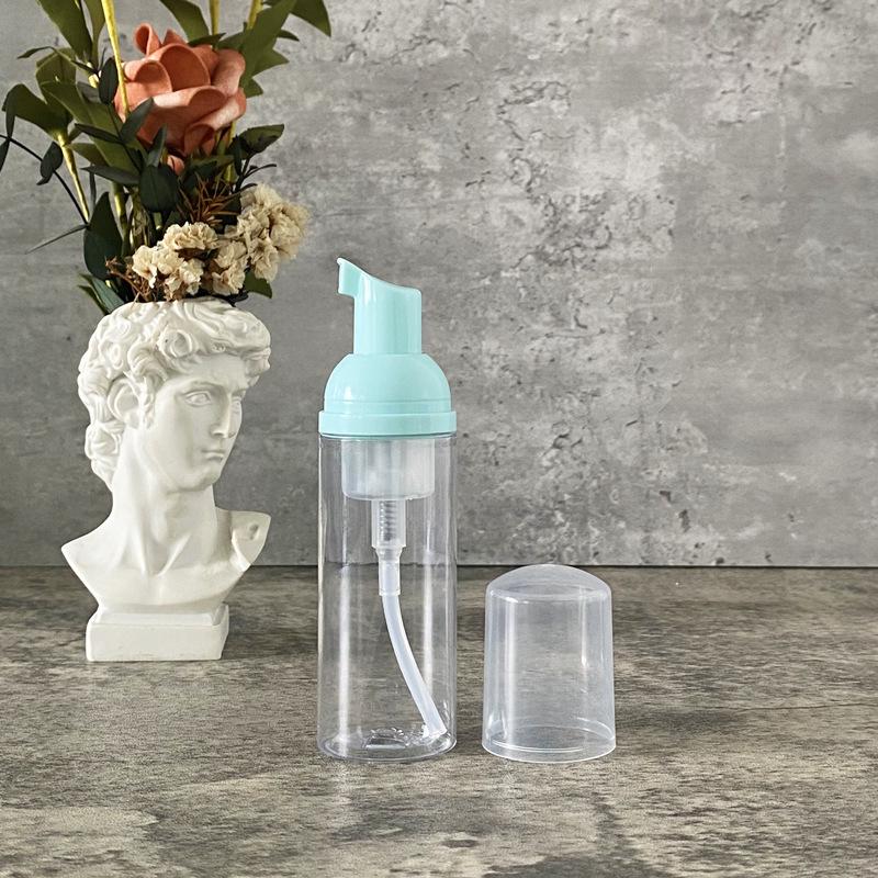 In Stock: 60ml Clear PET Foaming Facial Cleanser Bottle with Press-Top for Travel or Hotel