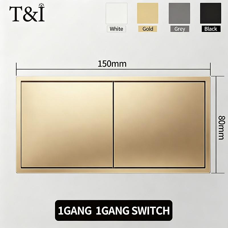 Flush Mount EU Electrical Socket 16A 250V with USB Type-C Charging 1/2 Gang Switch, 80x80mm Golden Panel for European Standard