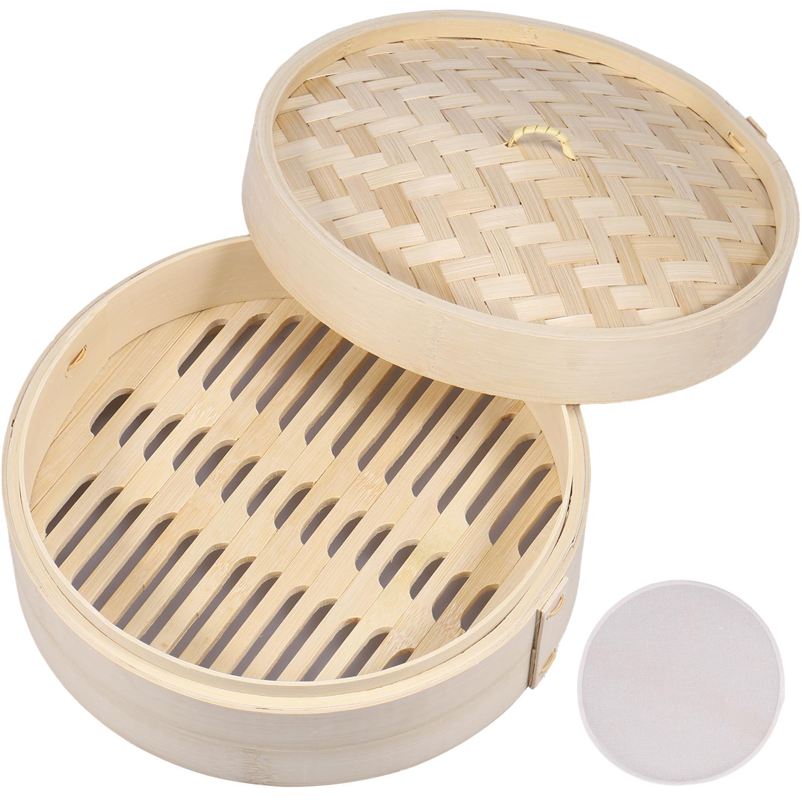 Double layer Bamboo Steamer Basket Dumpling Steamer Basket Chinese Steamer Basket Bamboo Steamer Cooking Bao Buns Steam Basket
