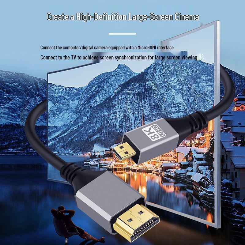 8K HDMI To Micro HDMI 2.1 Cable for Computers, TVs, Cameras, and SLRs