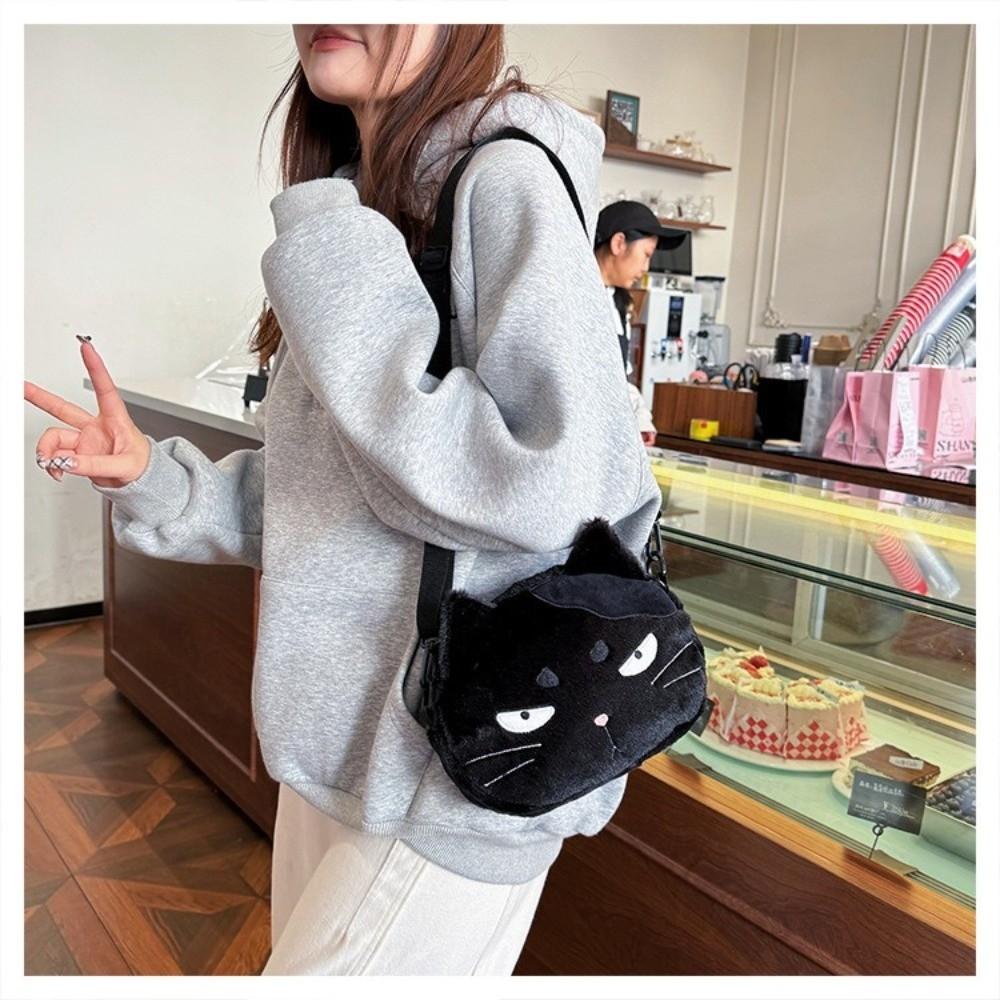 Cute Cartoon Design Black Cat Bag Furry Shoulder Bag Large Capacity Crossbody Bag for Women