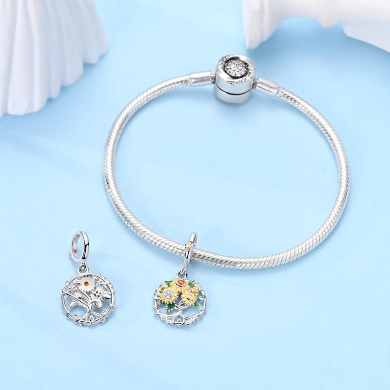 Copper Yggdrasil Tree Of Life Sunflower Family Guardian Charms Fits Genuine Charms Bracelet Women DoItYourself Jewellery Gifts