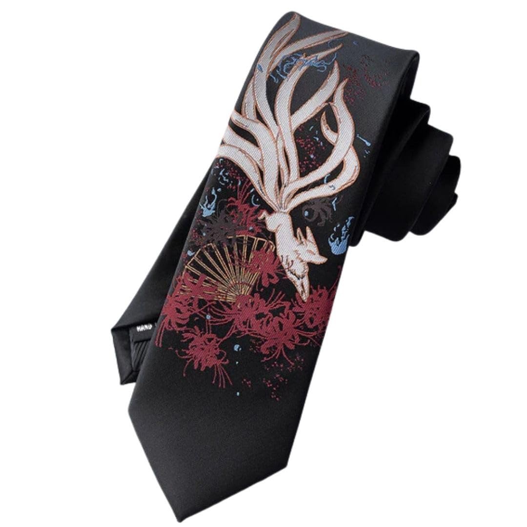 [AiO JAPAN] Necktie, Japanese Pattern, Black Nine-Tailed Fox, Gift, Small Gift, Present