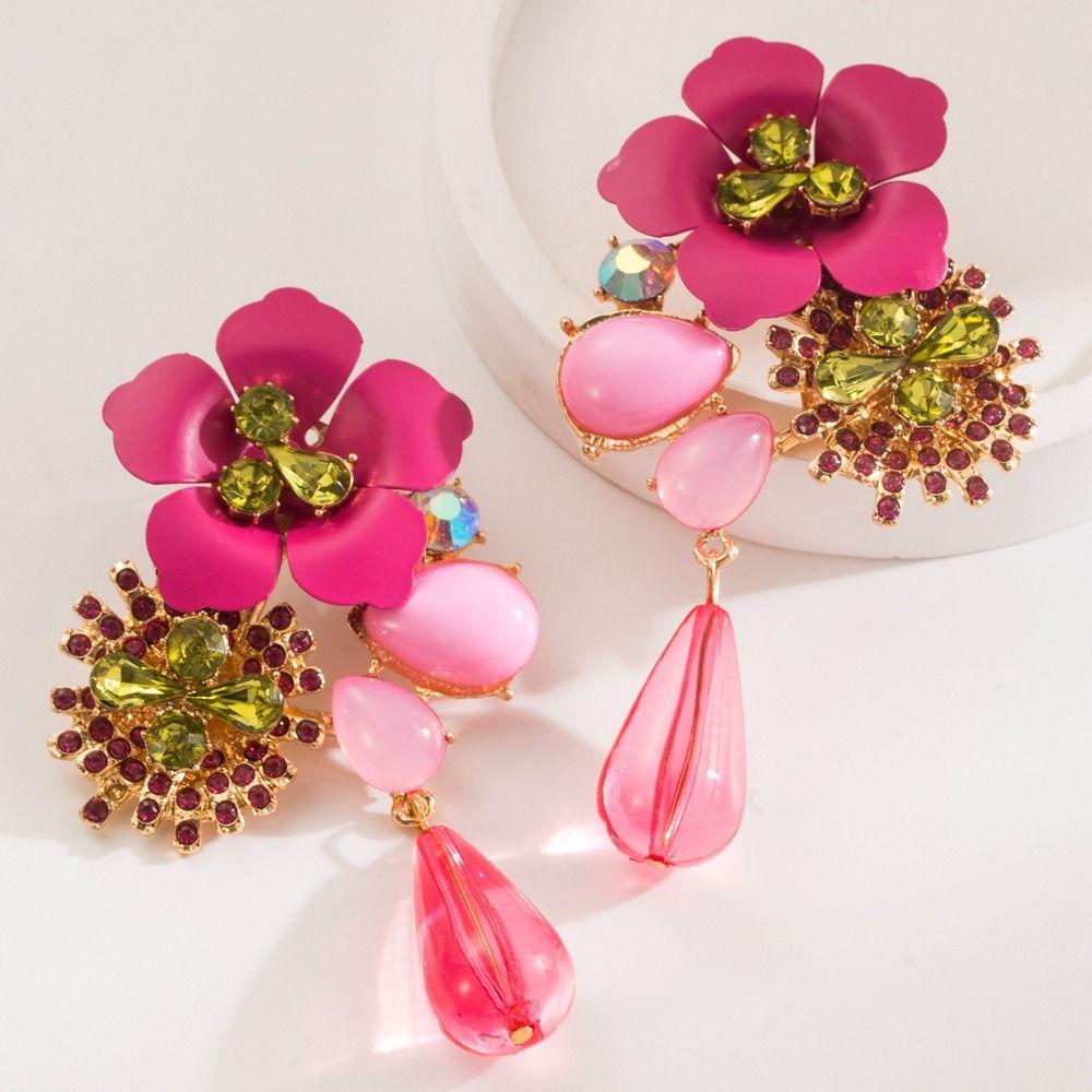 Bohemia Resin Flower Earrings Beads Women Earrings Water Droplet Long Earrings  Daily Wear