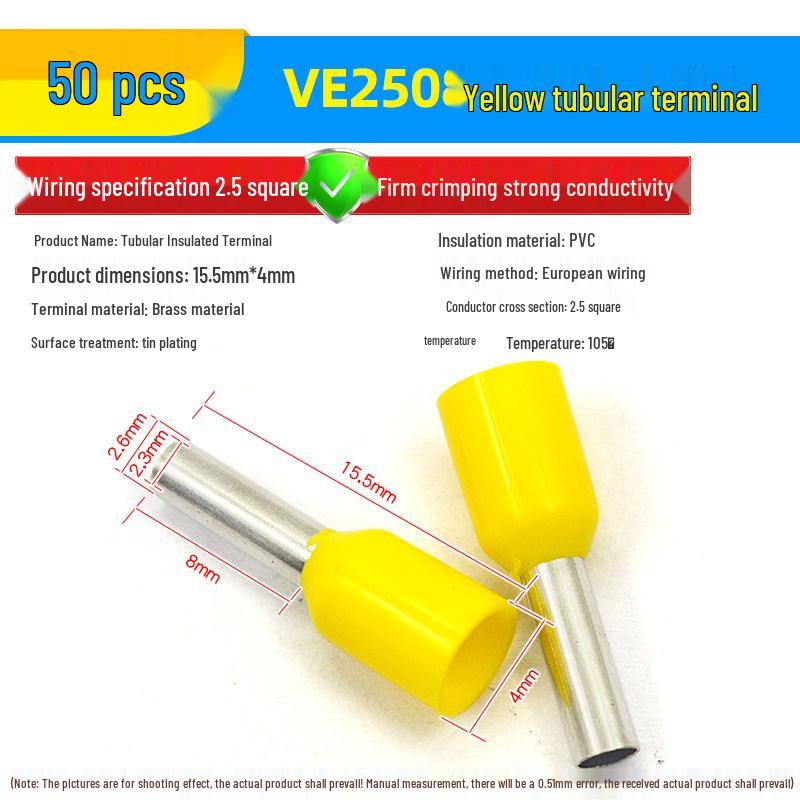 European Tubular Wire Connectors: VE0508, 7508, 1008, 1508, 2508 Pin Terminals