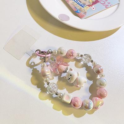 Cartoon Bear Love Beads Mobile Phone Chain Lanyard Hanging Cord Straps  Accessories