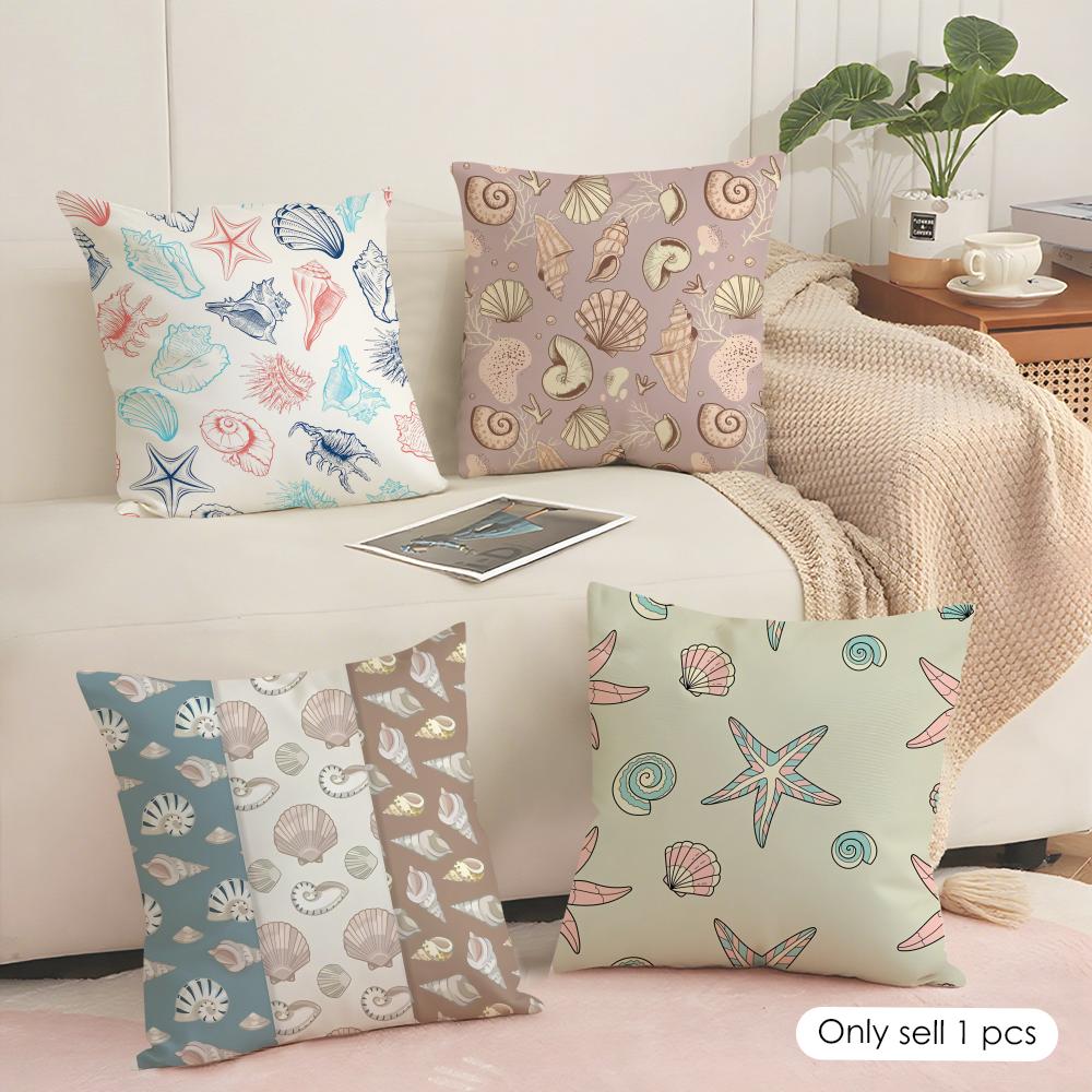 Seashell Pattern Cushion Cover Soft Short Plush Pillow Cover Smooth Cozy Texture Aesthetic Cushion Case Home Decor