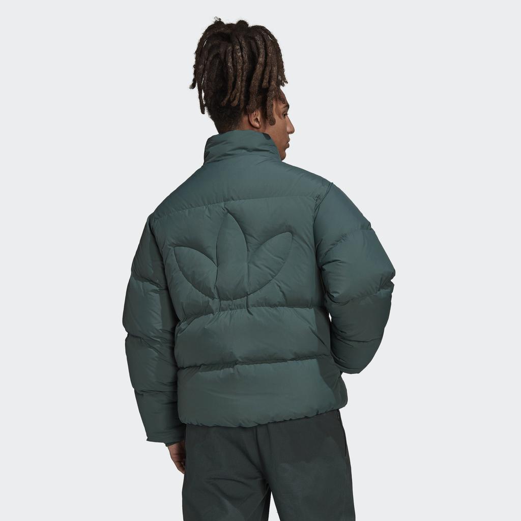 Adidas Originals Trefoil Solid Logo Print Zip-Up Collar Down Jacket Men Outerwear Green HL9199
