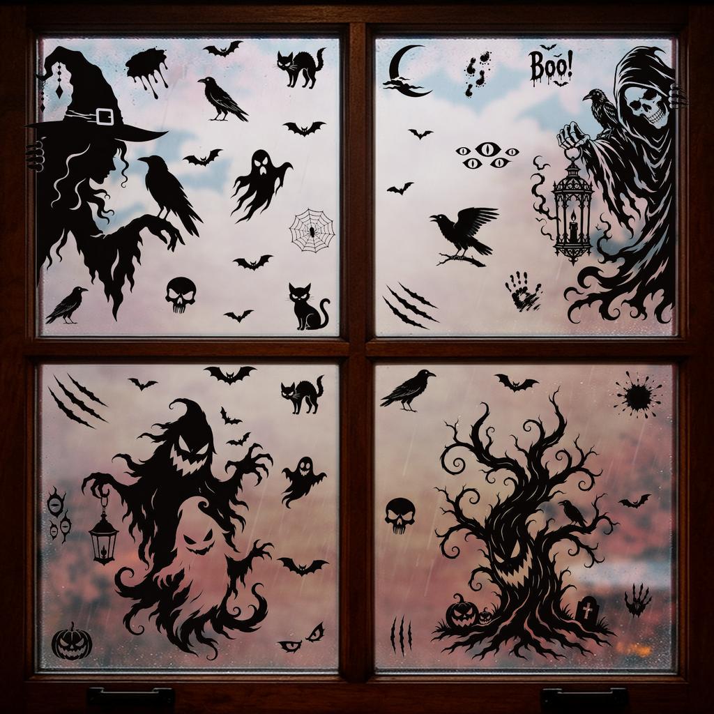 Halloween sticker black horror atmosphere death glass sticker mall window scene arrangement bat static sticker