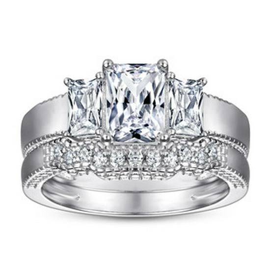 Princess Square Row Diamond Ring - Women's S925 Sterling Silver Micro-set Zircon Square Diamond Ring