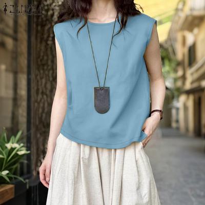 Women Summer Casual Round Neck Loose Sleeveless Tank Tops