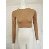 2026 New Spring Women's Fashionable Cropped Slim-Fit T-Shirt Solid Color Long-Sleeve Top