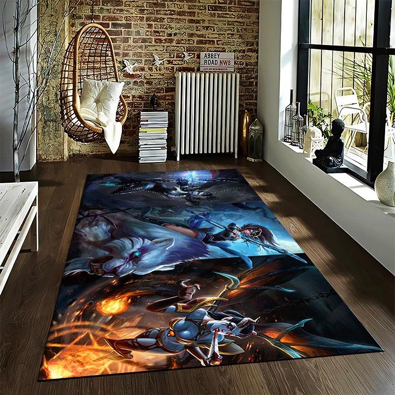 Elegant Battle Goddess and Mystical Beasts Art Rug Suitable for Use As an Anti-slip Game Mat for Living Room and Bedroom Sofas